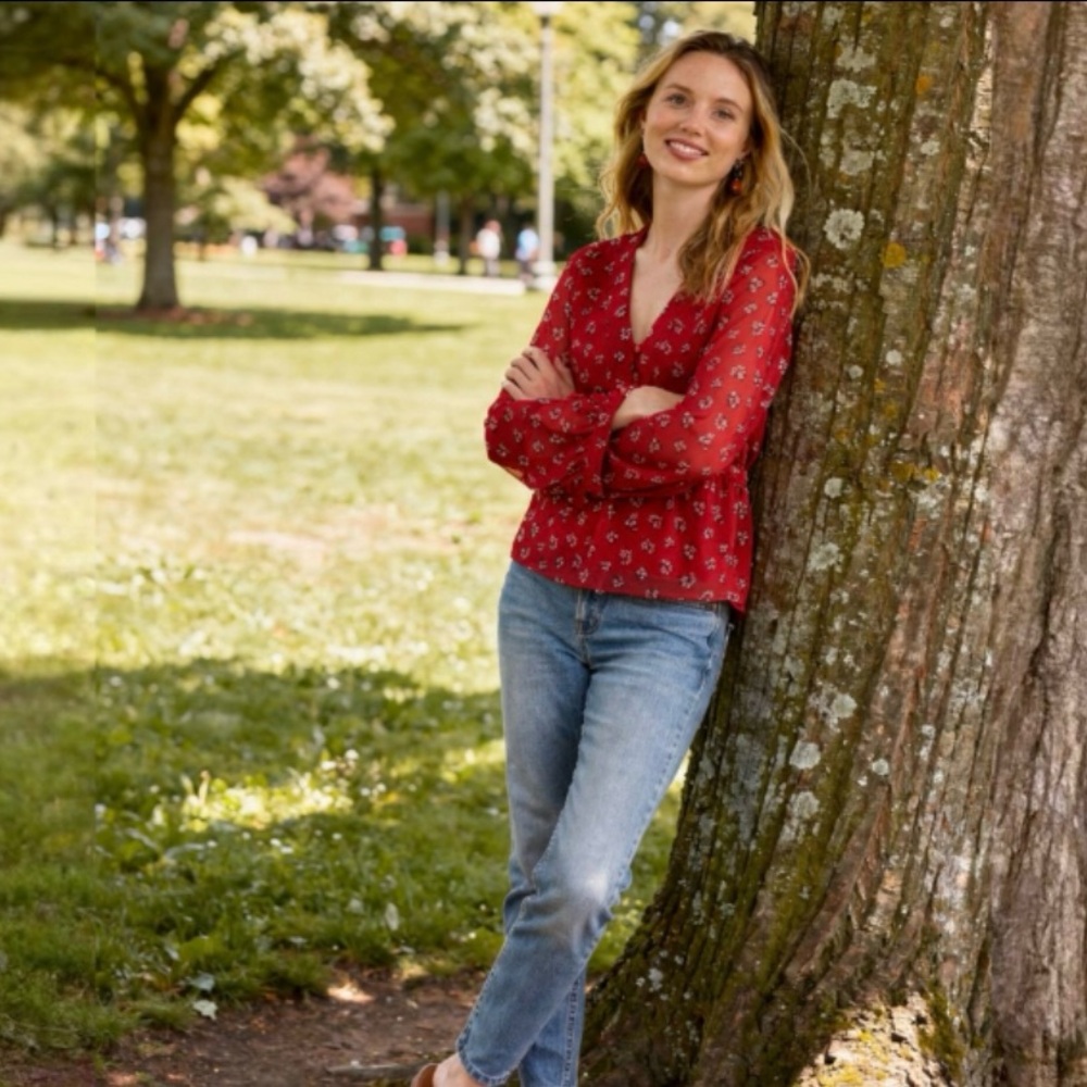 Madewell Red Lilies Floral Peplum Top - Picture 5 of 10